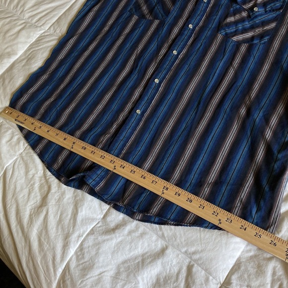 Vintage ELY Cattleman Men's XL Pearl Snap  LS Shirt Stripe Blue Brown Western - Picture 12 of 13